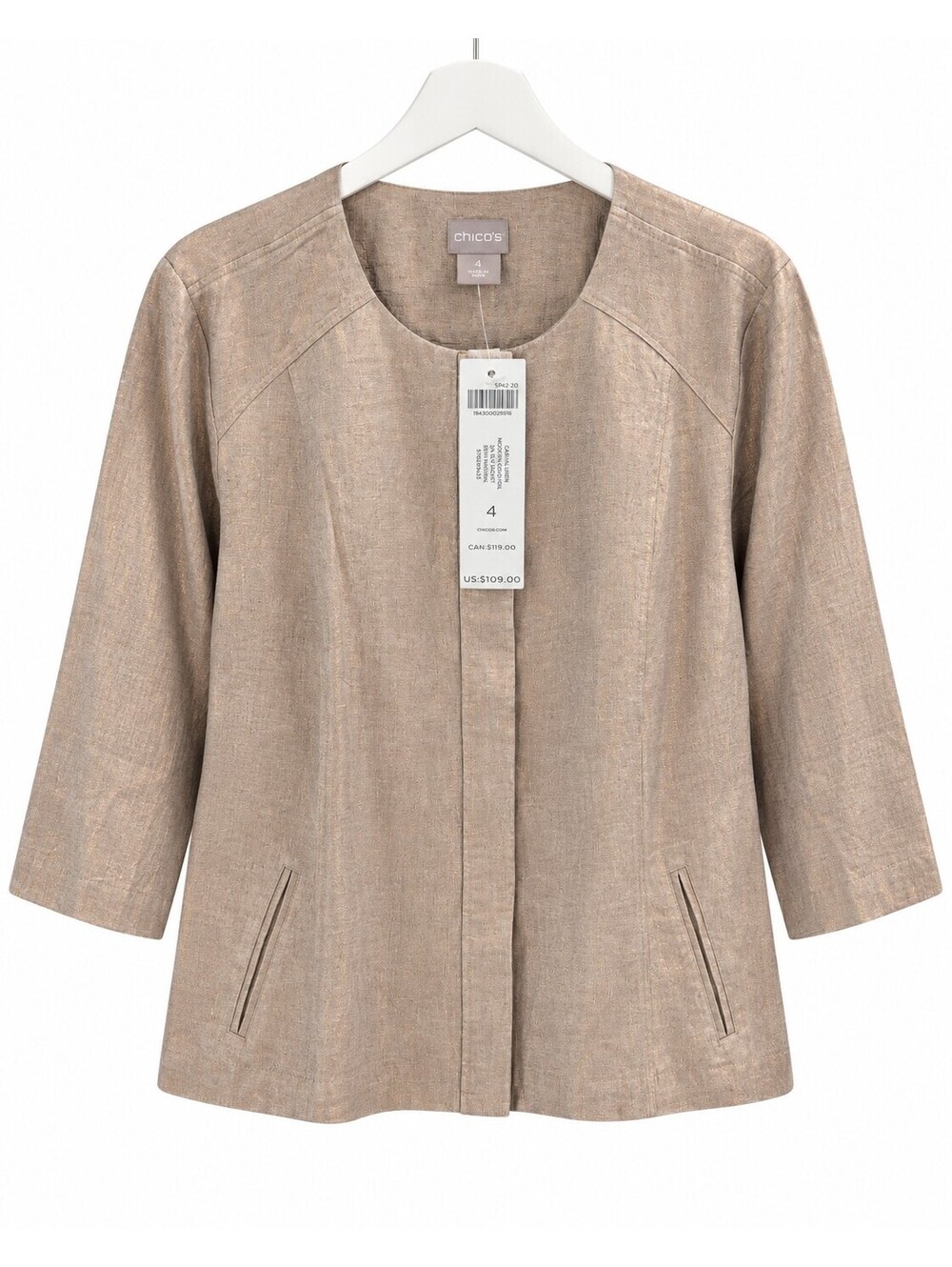 Chico's Women's Size US 20/22 Linen Blend Jacket in Beige